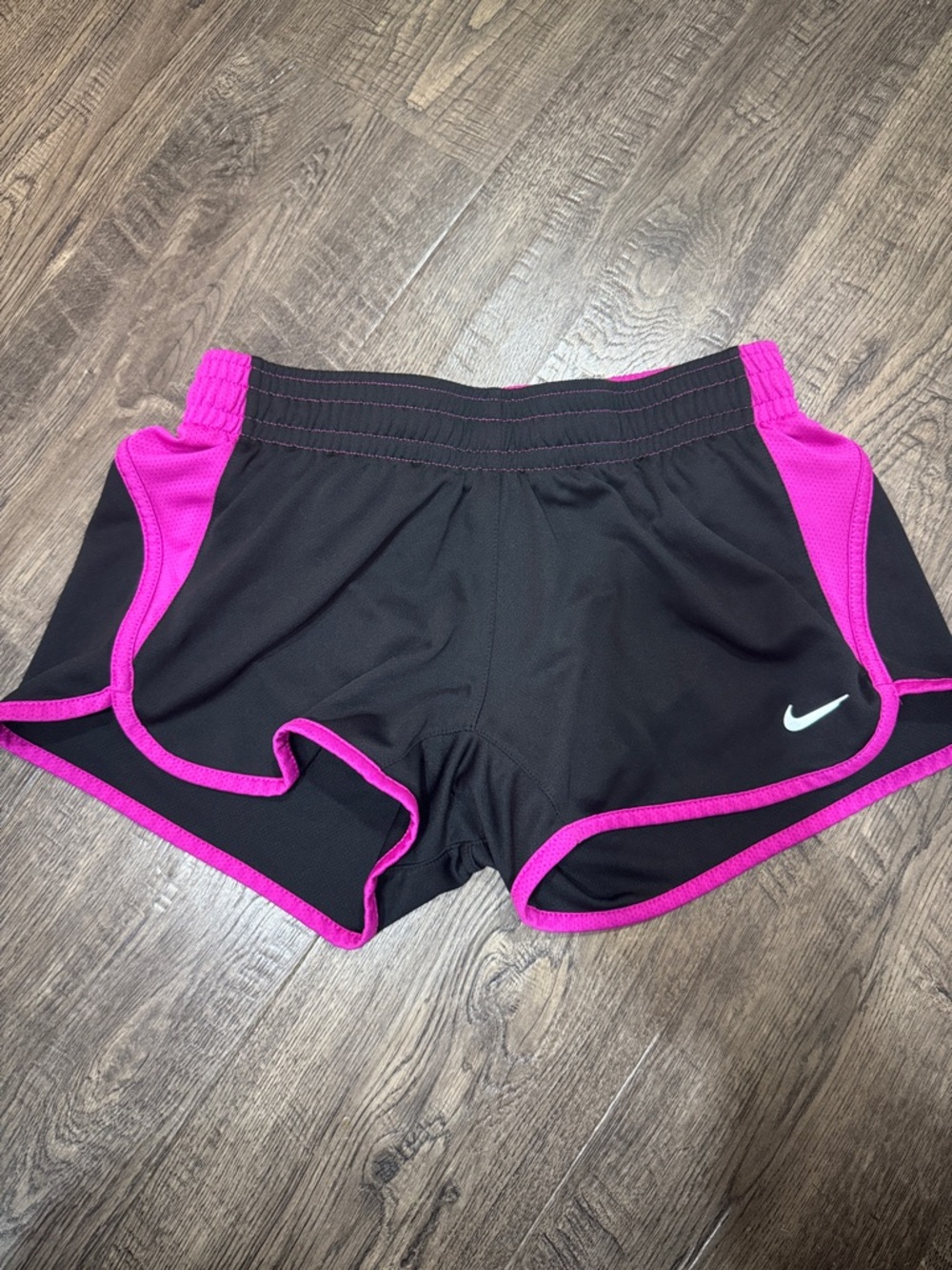 Nike Women's Black Shorts with Vibrant Purple Trim